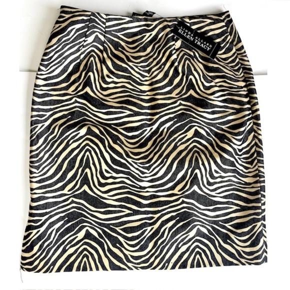 Linda Allard Ellen Tracy Black Animal Print Skirt Sz 10 NWT - Picture 2 of 5